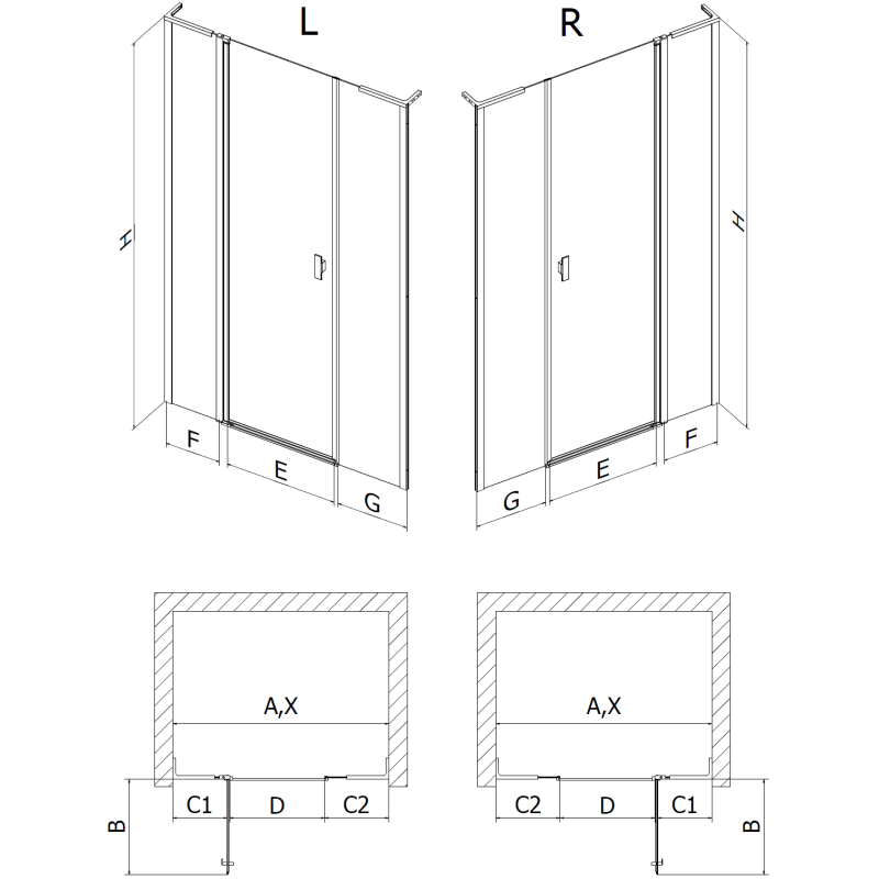 Mexen Mist L right hinged shower door 135 cm, black frame, black - 8A4L-135-001-70-70-P