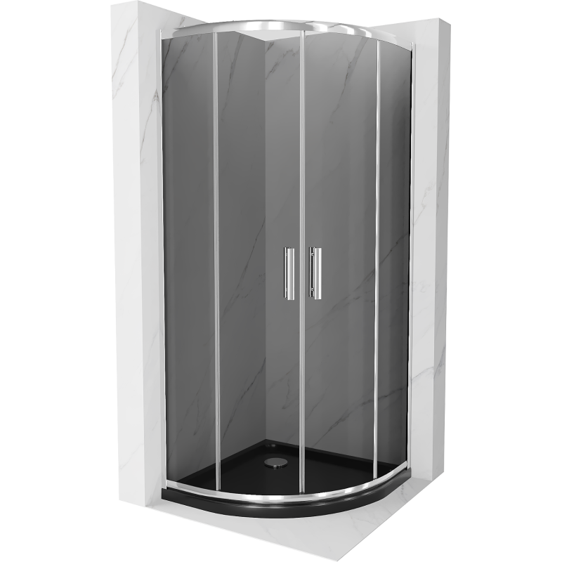 Mexen Rio semi-circular shower cabin 80 x 80 cm, graphite, chrome + Flat tray, black - 863-080-080-01-40-4170