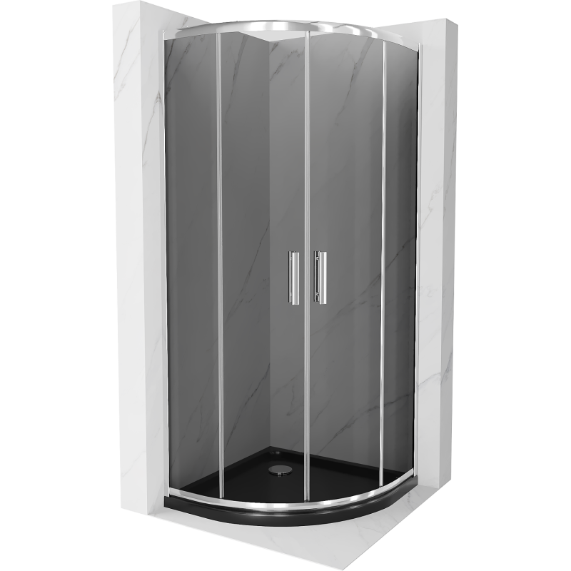 Mexen Rio shower cabin semi-circular 80 x 80 cm, graphite, chrome + Flat shower tray, black - 863-080-080-01-40-4170