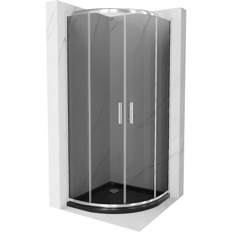 Mexen Rio shower cabin semicircular 80 x 80 cm, graphite, chrome + Flat tray, black - 863-080-080-01-40-4170