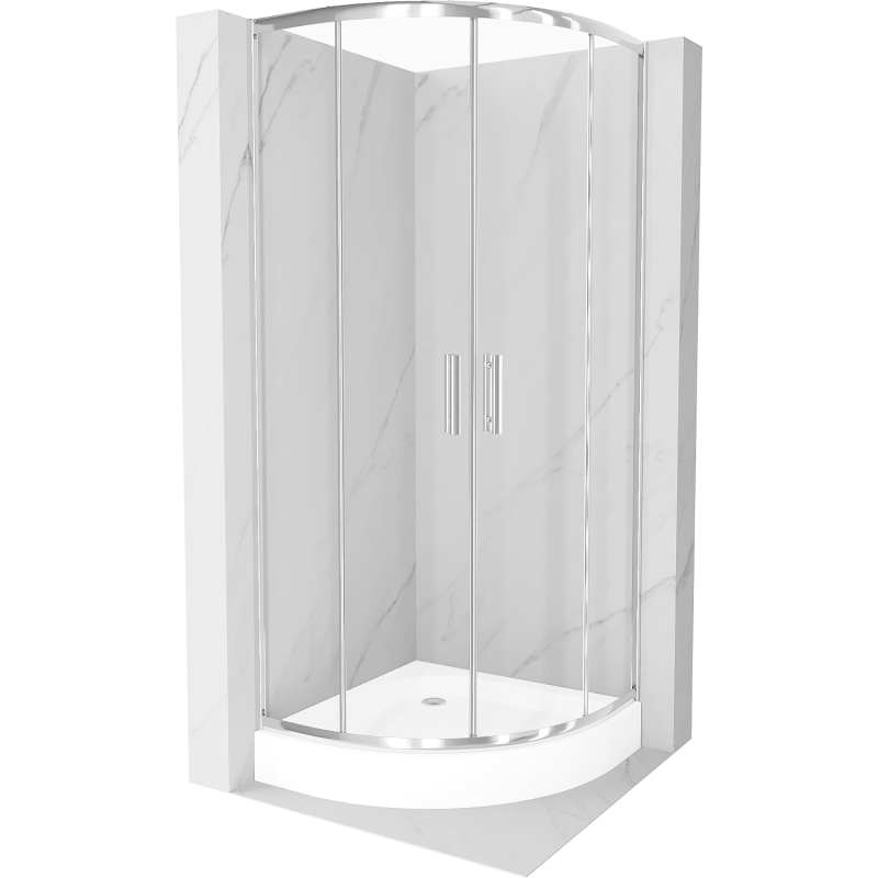 Mexen Rio semicircular shower cabin 80 x 80 cm, transparent, chrome + Rio shower tray, white - 863-080-080-01-00-4710
