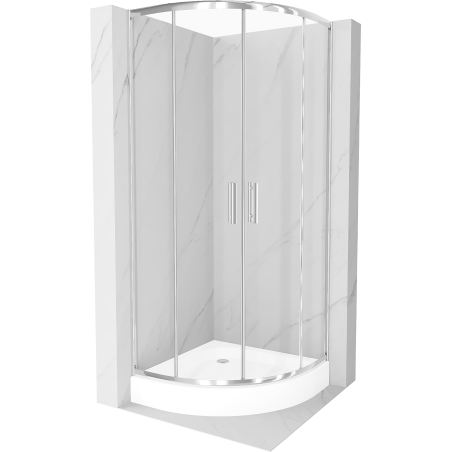 Mexen Rio Semi-Circular Shower Enclosure 90 x 90 cm, Transparent, Chrome + Rio Shower Tray, White - 863-090-090-01-00-4710