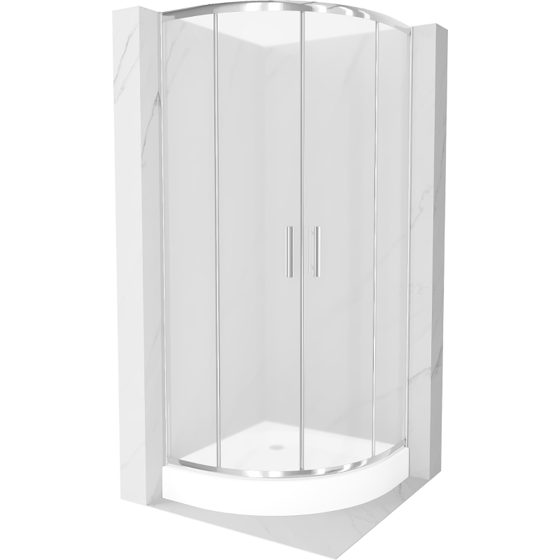 Mexen Rio 80 x 80 cm Semi-Circular Shower Cabin, Frosted, Chrome + Rio Shower Tray, White - 863-080-080-01-30-4710