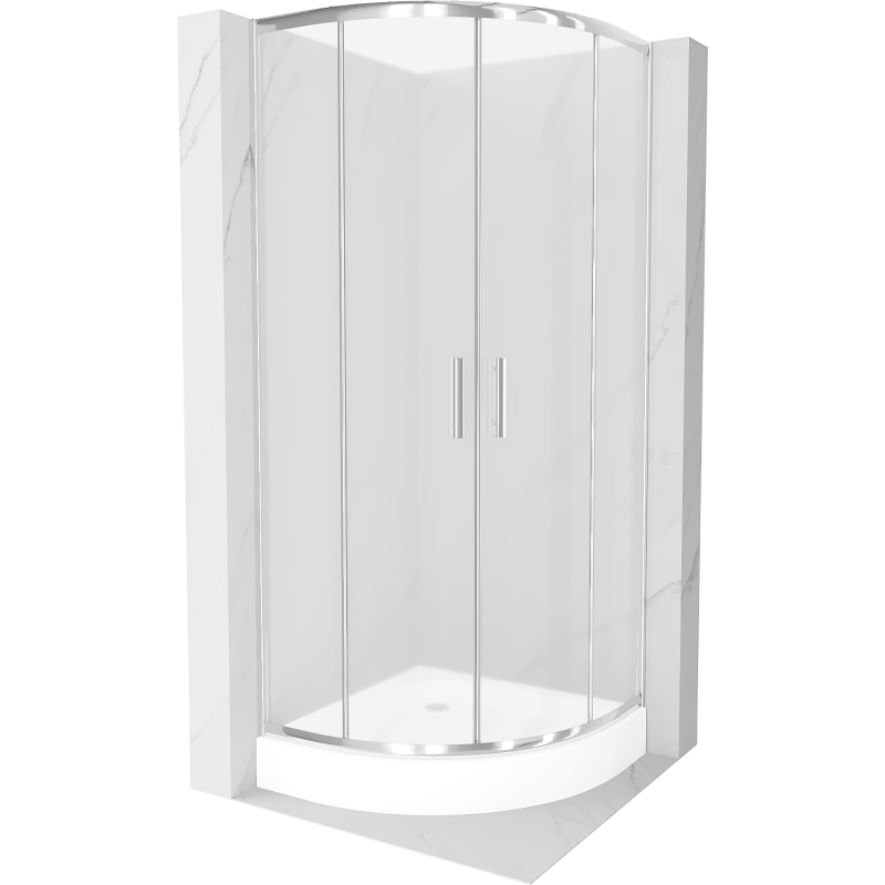 Mexen Rio shower cabin semicircular 80 x 80 cm, frosted, chrome + Rio shower tray, white - 863-080-080-01-30-4710
