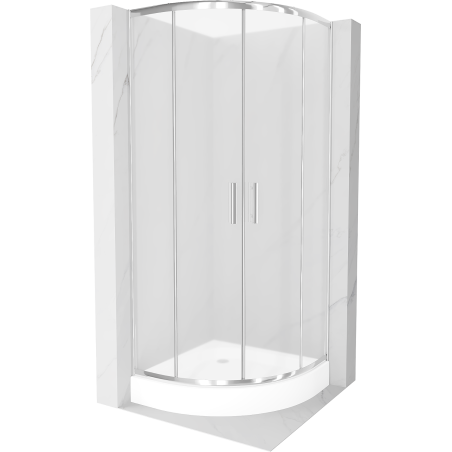 Mexen Rio 80 x 80 cm Semi-Circular Shower Cabin, Frosted, Chrome + Rio Shower Tray, White - 863-080-080-01-30-4710
