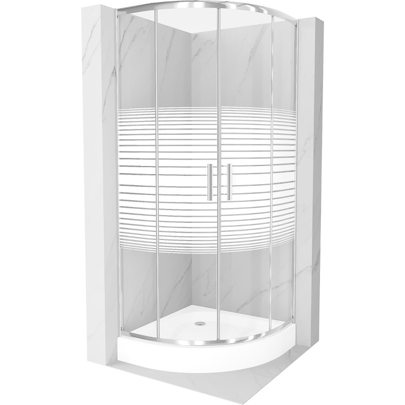 Mexen Rio semi-circular shower cabin 70 x 70 cm, white stripes, chrome + shower tray, white - 863-070-070-01-20-4710