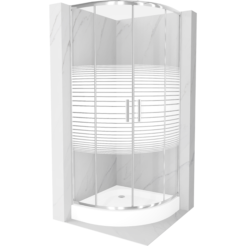 Mexen Rio Semi-circular shower cabin 70 x 70 cm, white stripes, chrome + tray, white - 863-070-070-01-20-4710