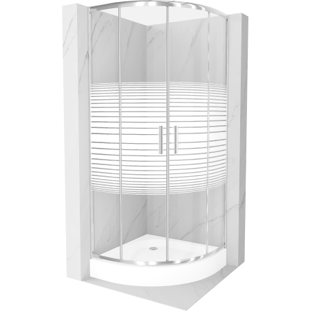 Mexen Rio Semi-circular shower cabin 70 x 70 cm, white stripes, chrome + tray, white - 863-070-070-01-20-4710
