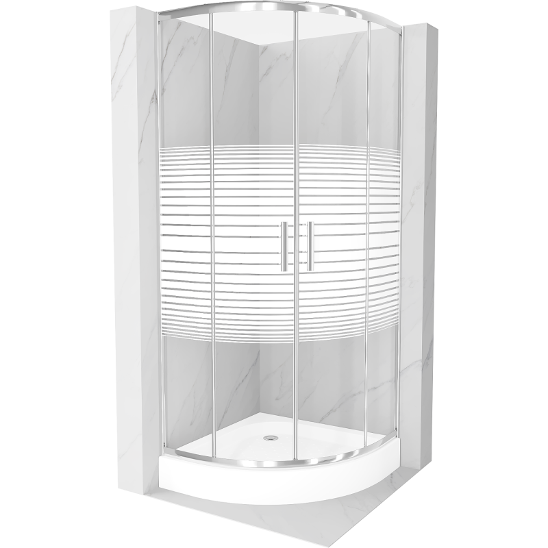 Mexen Rio shower cabin semicircular 80 x 80 cm, stripes, chrome + Rio shower tray, white - 863-080-080-01-20-4710
