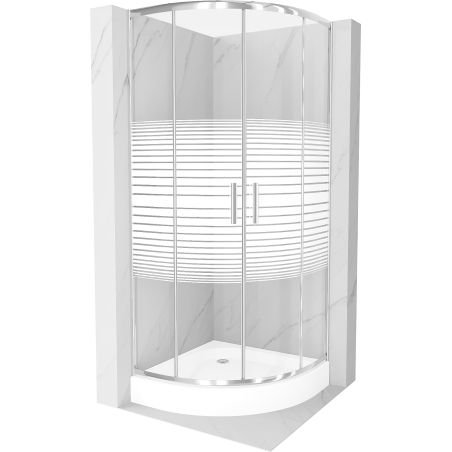 Mexen Rio 80 x 80 cm Semi-circular Shower Enclosure, White Stripes, Chrome + Rio Tray, White - 863-080-080-01-20-4710