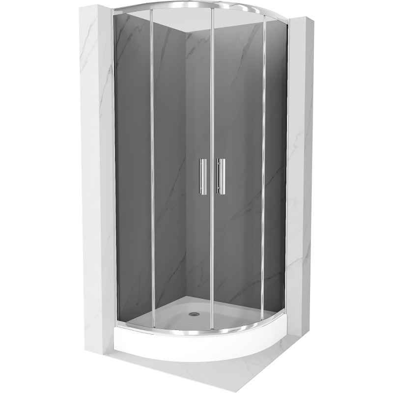 Mexen Rio semi-circular shower cabin 90 x 90 cm, graphite, chrome + tray, white - 863-090-090-01-40-4710