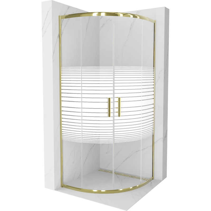 Mexen Rio semi-circular shower cabin 80 x 80 cm, white stripes, gold - 863-080-080-50-20