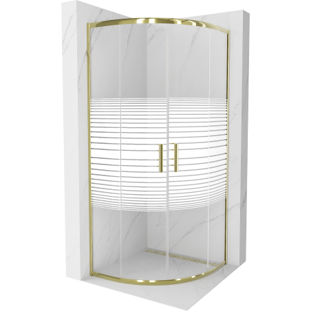 Mexen Rio shower cabin semi-circular 90 x 90 cm, stripes, gold - 863-090-090-50-20