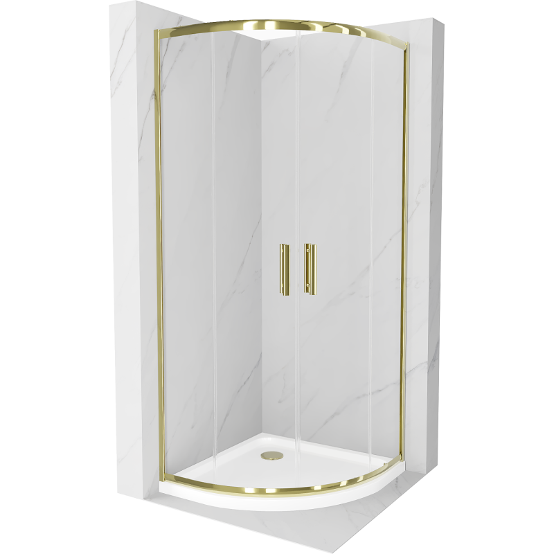 Mexen Rio semi-circular shower cabin 80 x 80 cm, transparent, gold + Flat shower tray, white - 863-080-080-50-00-4110G