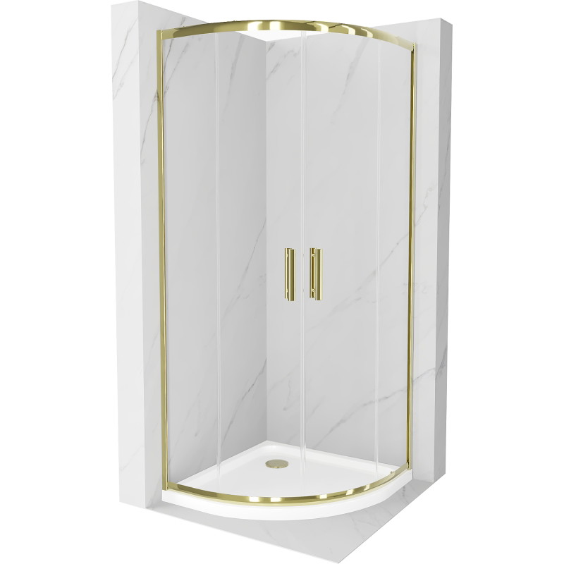 Mexen Rio shower enclosure semicircular 80 x 80 cm, transparent, gold + Flat base, white - 863-080-080-50-00-4110G