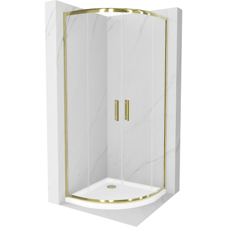 Mexen Rio semi-circular shower cabin 80 x 80 cm, transparent, gold + Flat shower tray, white - 863-080-080-50-00-4110G