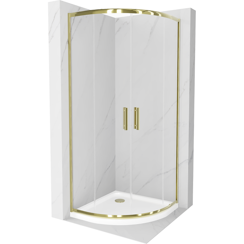 Mexen Rio semi-circular shower cabin 90 x 90 cm, transparent, gold + Flat tray, white - 863-090-090-50-00-4110G