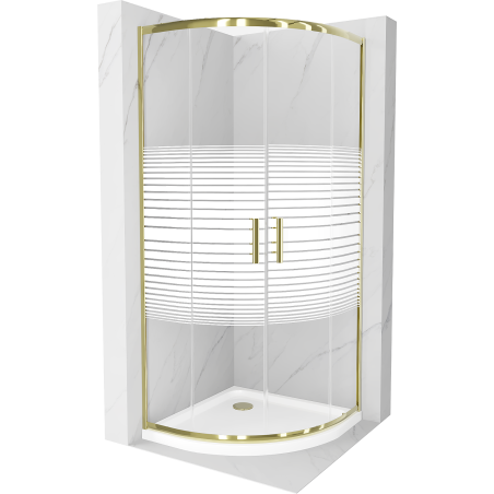 Mexen Rio semi-circular shower cabin 80 x 80 cm, white stripes, gold + Flat tray, white - 863-080-080-50-20-4110G