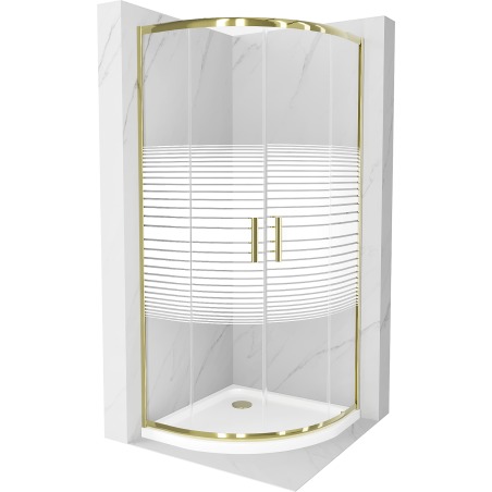 Mexen Rio Semi-Circular Shower Enclosure 90 x 90 cm, White Stripes, Gold + Flat Tray, White - 863-090-090-50-20-4110G