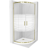 Mexen Rio semi-circular shower cabin 90 x 90 cm, stripes, gold + Flat shower tray, white - 863-090-090-50-20-4110G