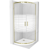 Mexen Rio Semi-Circular Shower Enclosure 90 x 90 cm, White Stripes, Gold + Flat Tray, White - 863-090-090-50-20-4110G