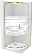 Mexen Rio semicircular shower cabin 90 x 90 cm, white stripes, gold + Flat tray, white - 863-090-090-50-20-4110G