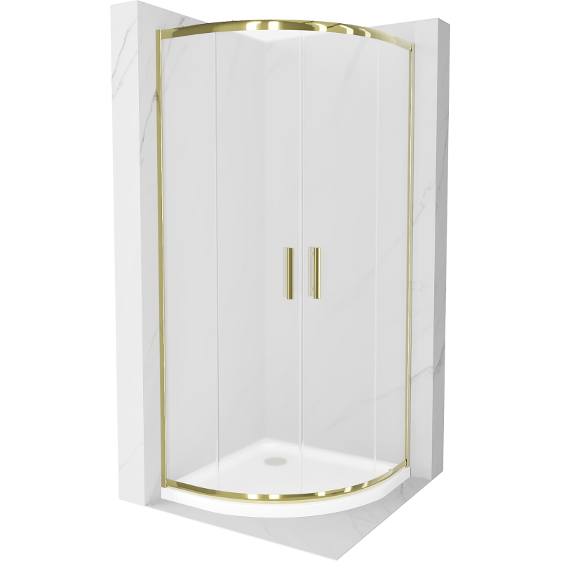 Mexen Rio semi-circular shower cabin 80 x 80 cm, frost, gold + Flat tray, white - 863-080-080-50-30-4110G