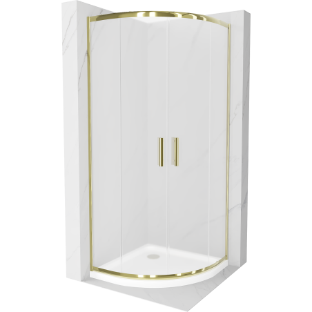 Mexen Rio semi-circular shower cabin 80 x 80 cm, frost, gold + Flat tray, white - 863-080-080-50-30-4110G
