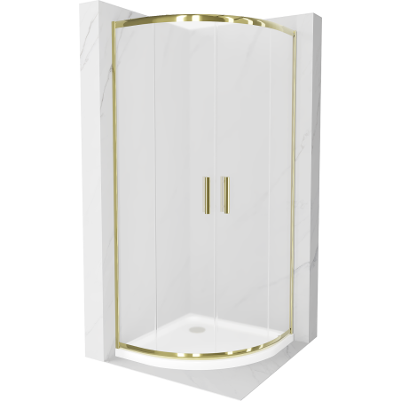 Mexen Rio semi-circular shower cabin 80 x 80 cm, frosted, gold + Flat shower tray, white - 863-080-080-50-30-4110G
