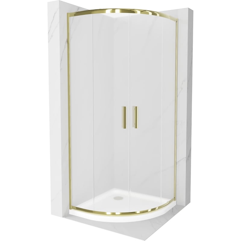 Mexen Rio semi-circular shower cabin 90 x 90 cm, frost, gold + Flat shower tray, white - 863-090-090-50-30-4110G