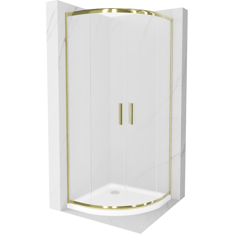 Mexen Rio semi-circular shower cabin 90 x 90 cm, frosted, gold + Flat white shower tray - 863-090-090-50-30-4110G