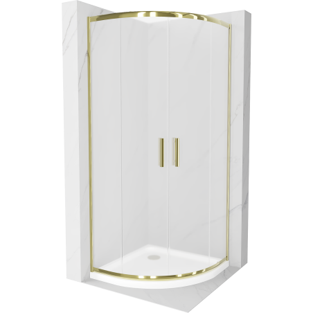 Mexen Rio semi-circular shower cabin 90 x 90 cm, frost, gold + Flat shower tray, white - 863-090-090-50-30-4110G