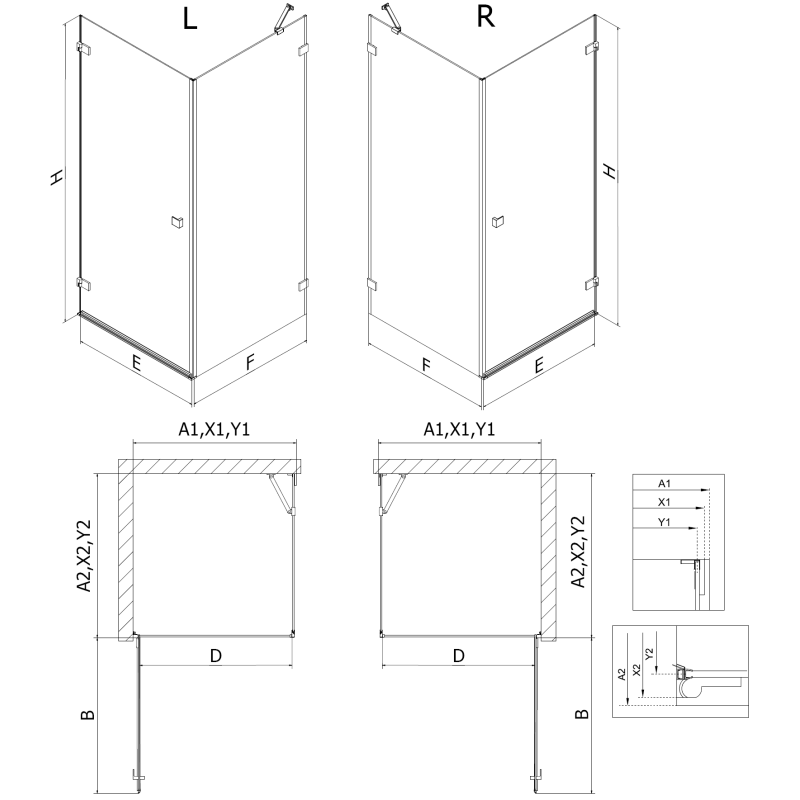 Mexen Lunar-B Pivot Shower Enclosure Right 95 x 80 cm, Transparent, Brushed Gold - 832-095-080-55-00-P