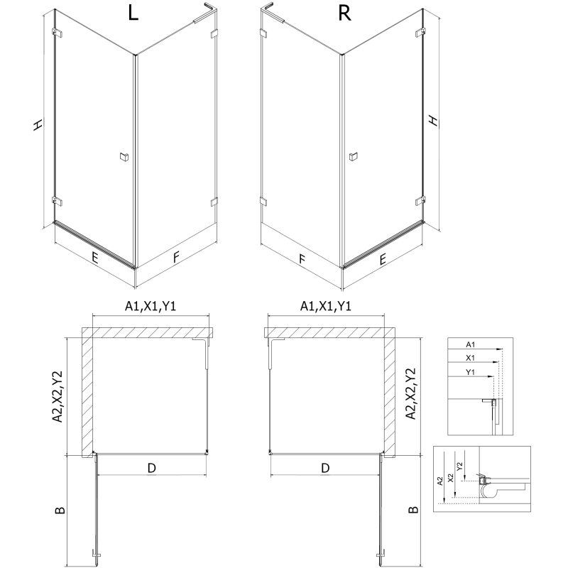 Mexen Lunar-B L Left Hinged Shower Enclosure 100 x 70 cm, transparent, chrome - 832L-100-070-01-00-L