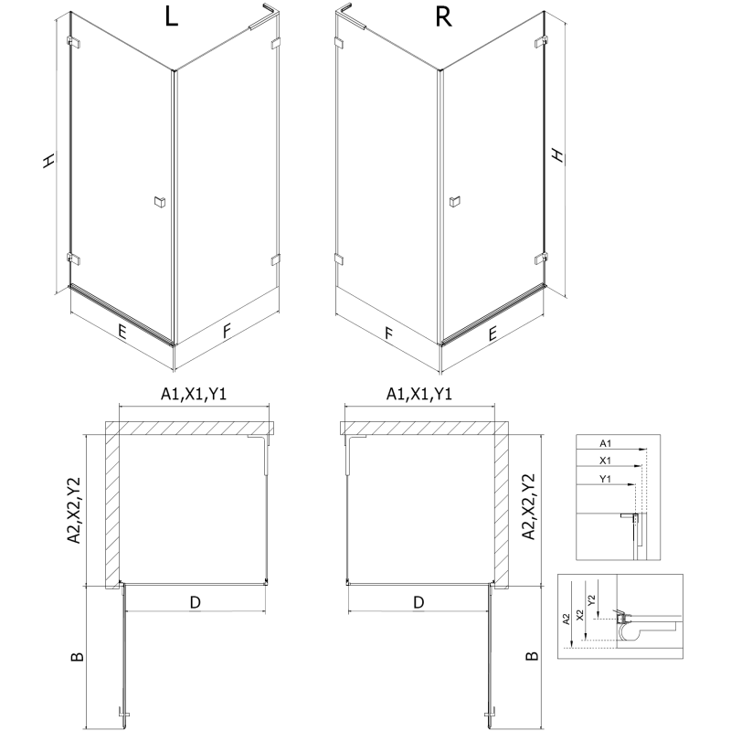 Mexen Lunar-B L hinged shower cabin left 100 x 70 cm, transparent, brushed gold - 832L-100-070-55-00-L