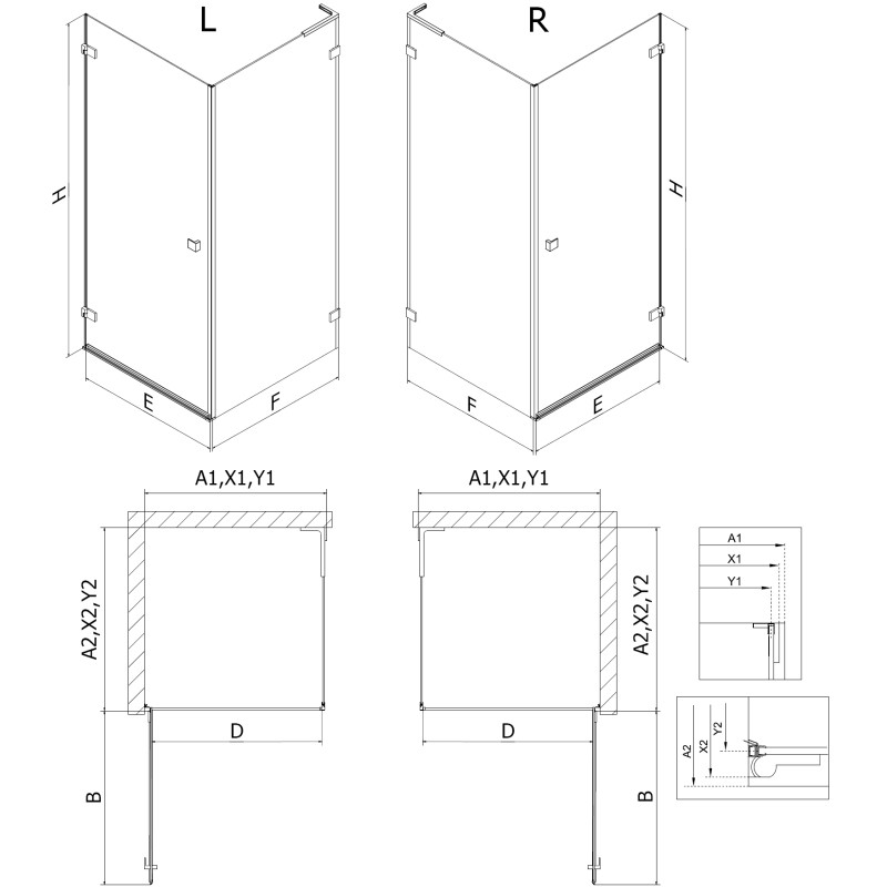 Mexen Lunar-B L shower enclosure hinged left 100 x 100 cm, transparent, rose gold - 832L-100-100-60-00-L