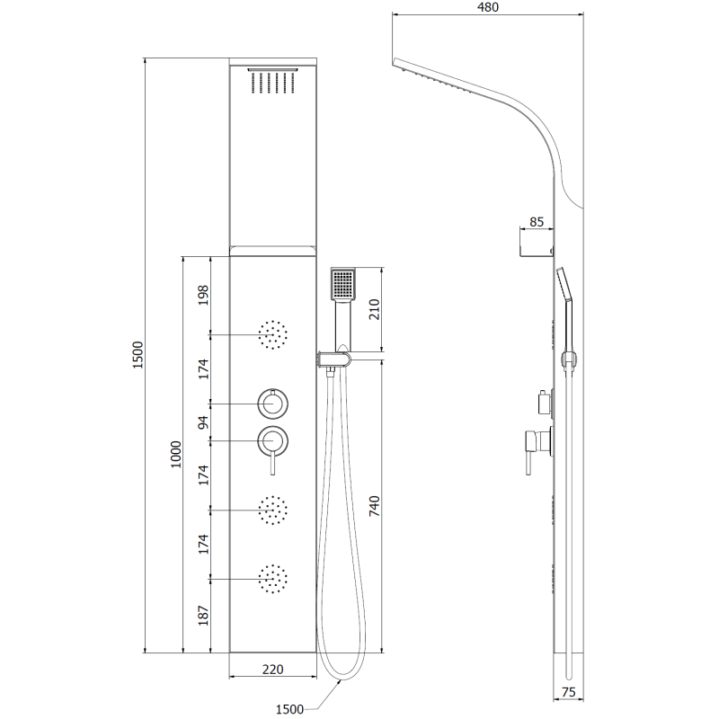 Mexen Borg shower panel, chrome - 7615-03-00
