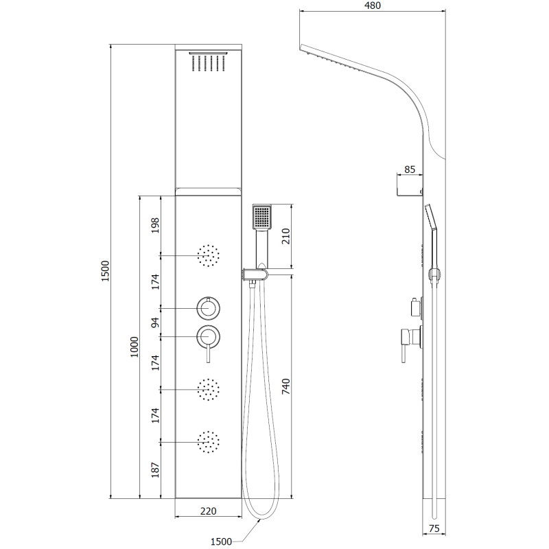 Mexen Borg golden shower panel - 7615-03-50
