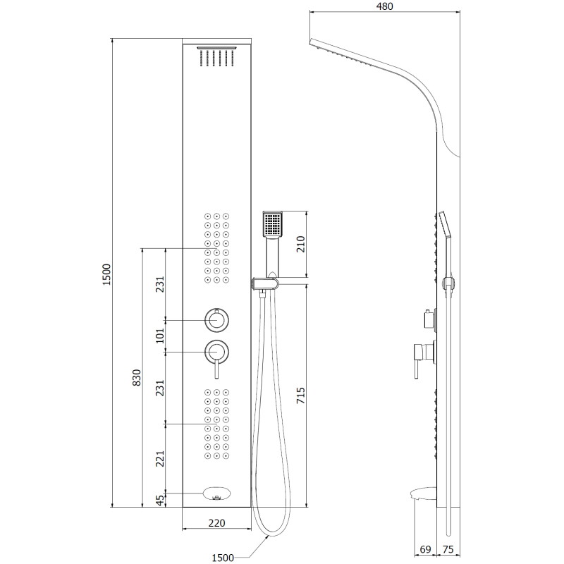 Mexen Ardo shower panel with spout, chrome - 7617-04-00