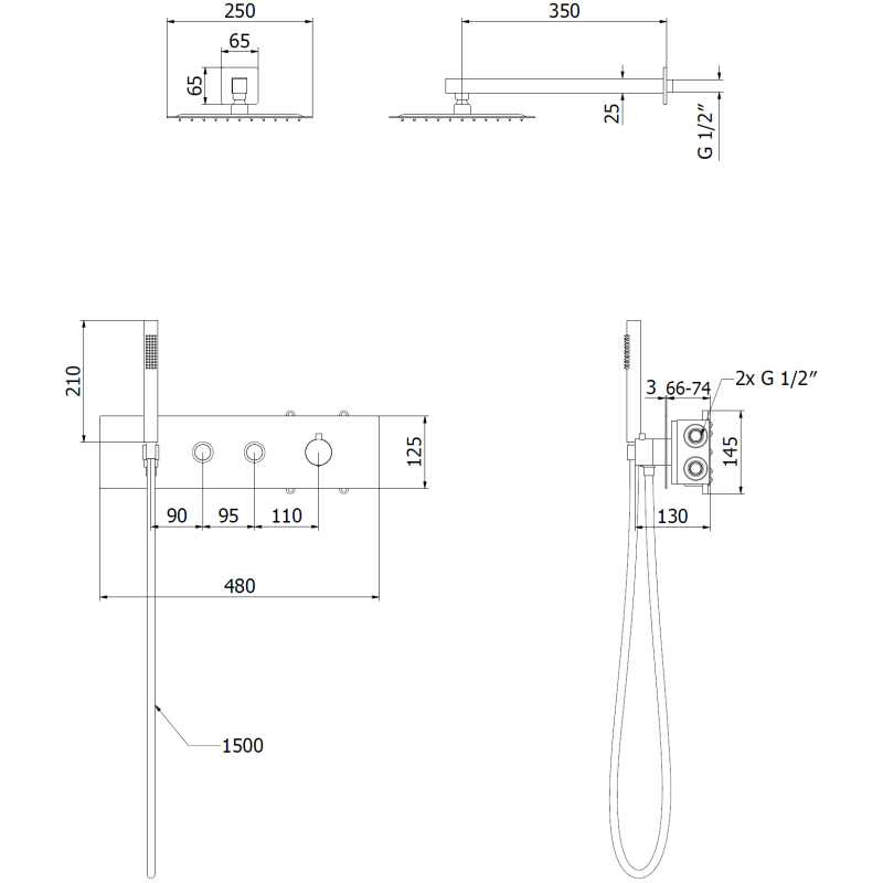 Mexen Azul concealed shower set, black - 7629-03-70