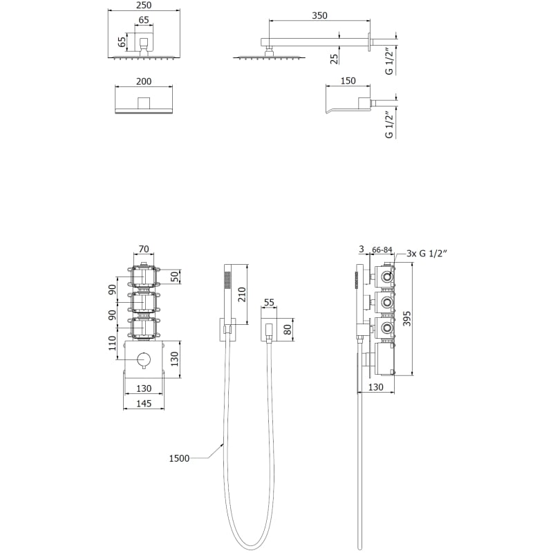 Mexen Boka concealed shower set, chrome - 7603-03-00