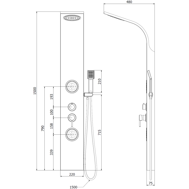 Mexen Gros shower panel, chrome - 7619-03-00