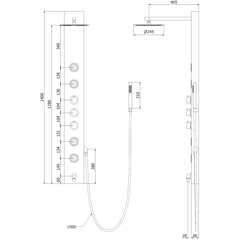 Mexen Ivo shower panel with spout, chrome - 7608-03-00