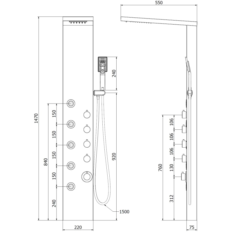 Mexen Lando shower panel, chrome - 7611-04-00