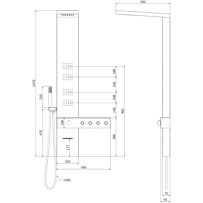Mexen Natan shower panel with spout, chrome - 7626-04-00