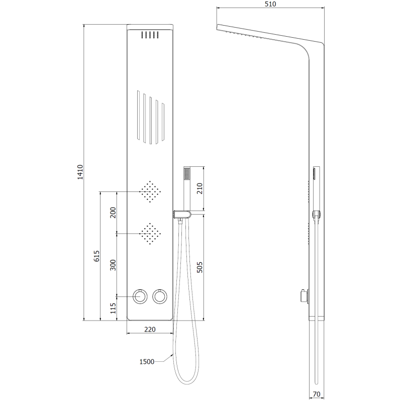 Mexen Navas shower panel, black - 7627-02-70