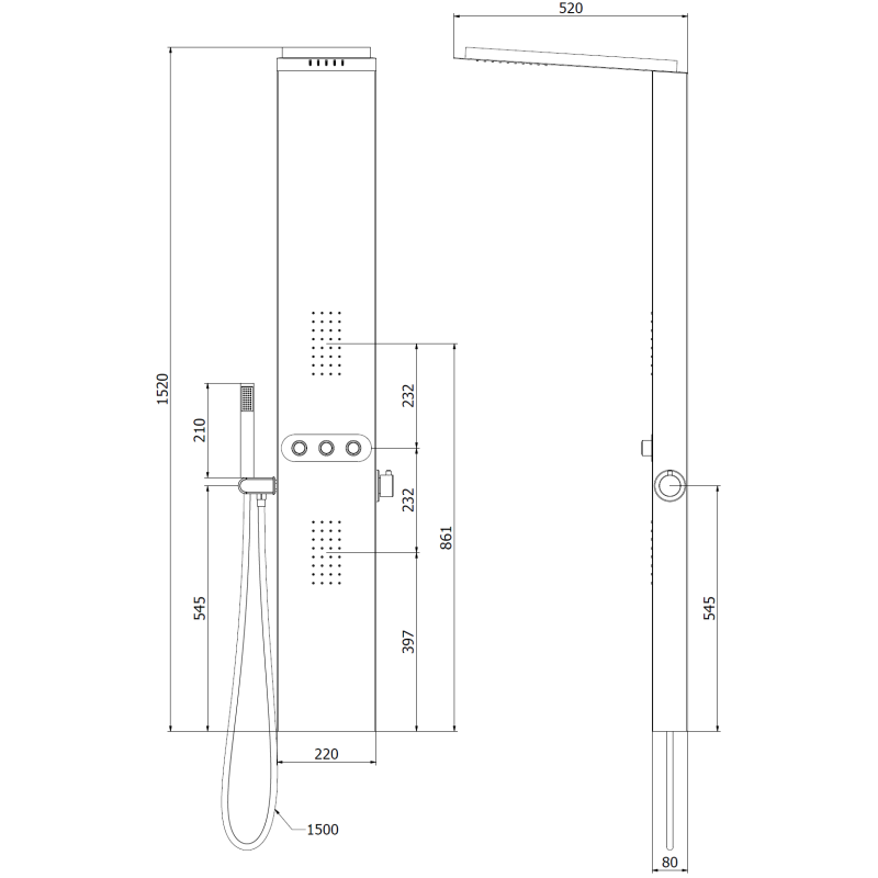 Mexen Omar shower panel, chrome - 7610-03-00