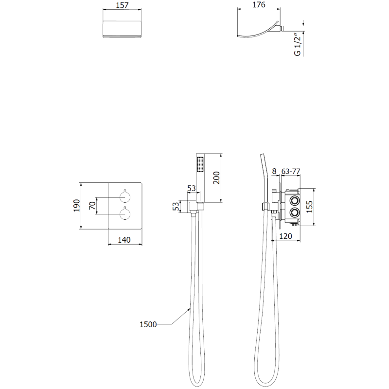 Mexen Salto concealed shower set, black - 7604-02-70