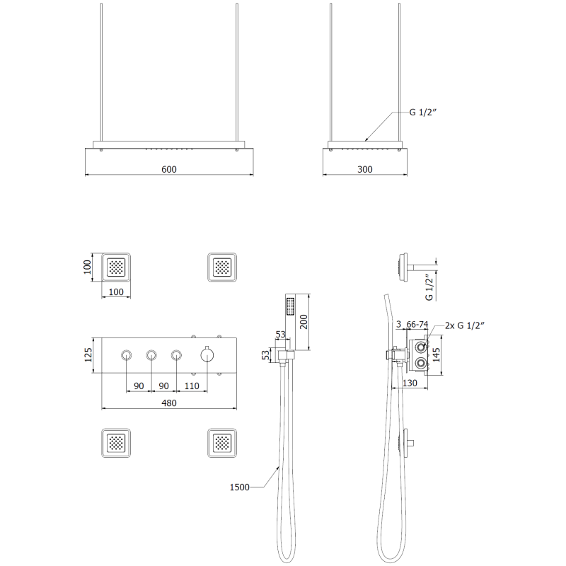 Mexen Soler black concealed shower set - 7601-04-70