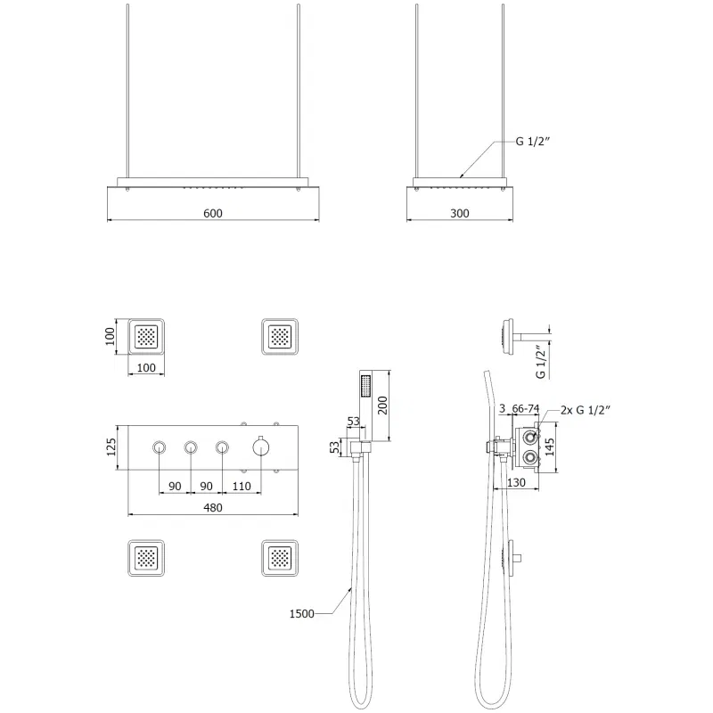 Mexen Soler concealed shower set, chrome - 7601-04-00